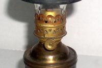 Antique Brass Pedestal Miniature Oil Lamp With Shade In Chimney regarding sizing 749 X 1697