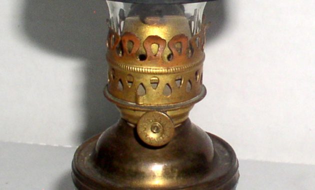 Antique Brass Pedestal Miniature Oil Lamp With Shade In Chimney regarding sizing 749 X 1697