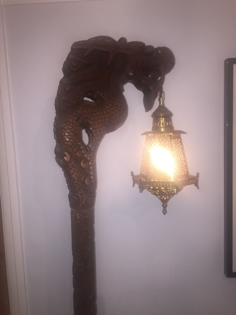 Antique Chinese Dragon Head Carved Wooden Floor Standing Lightlamp intended for proportions 768 X 1024