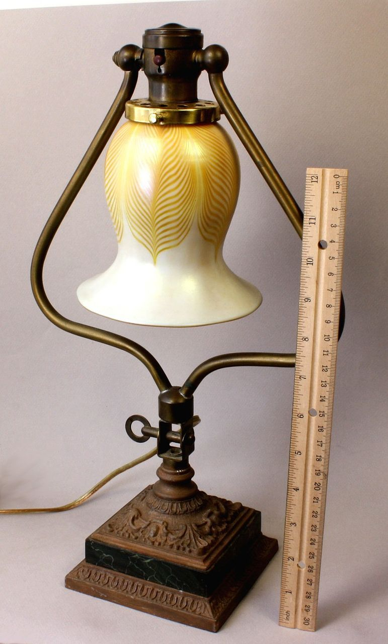 Antique Marble Harp Table Lamp With Steuben Art Glass Shade From regarding sizing 771 X 1280