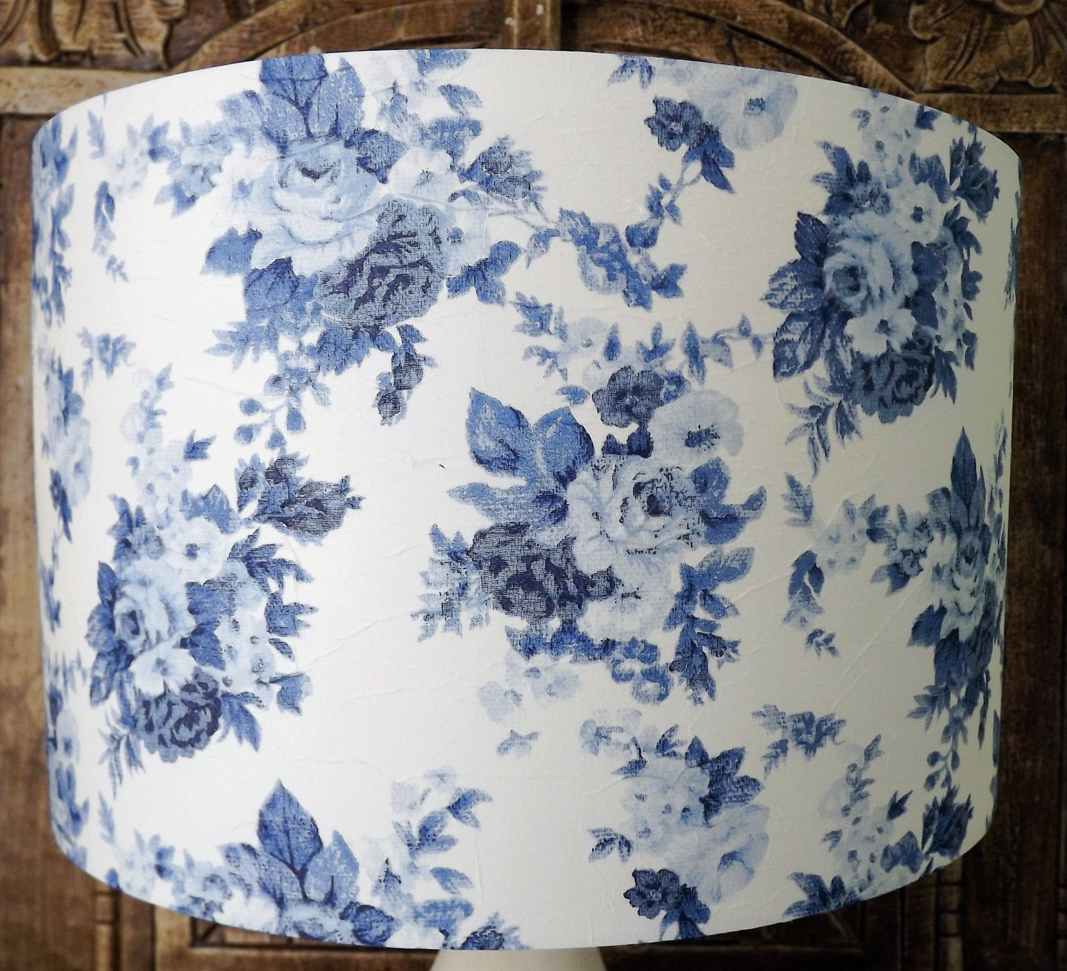 Blue And White Rose Floral Lampshade Shab Chic Lamp Shade Cottage with size 1500 X 1364