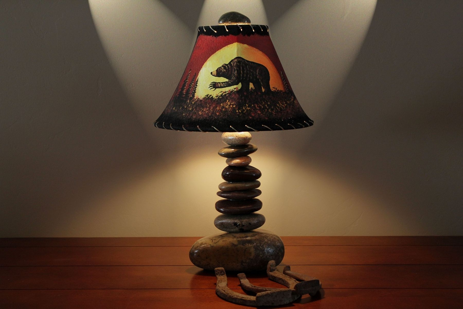 Custom Stone Lamp With 12 Hand Painted Pig Skin Shade Clearwater pertaining to dimensions 1800 X 1200