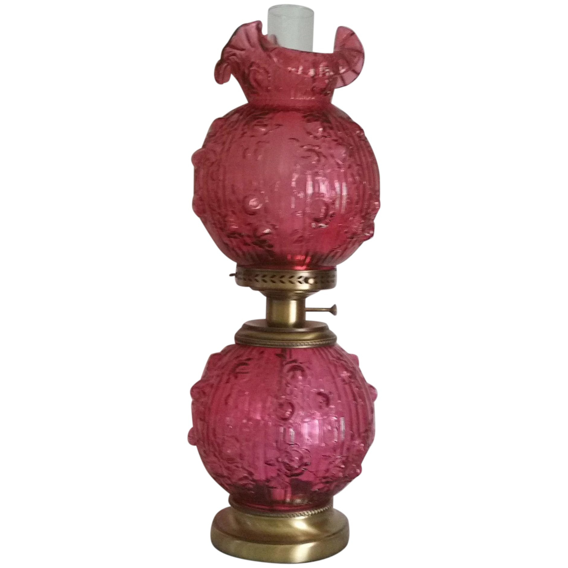Fenton Cranberry Cabbage Rose Table Lamp Sold Ru Lane with sizing 1882 X 1882