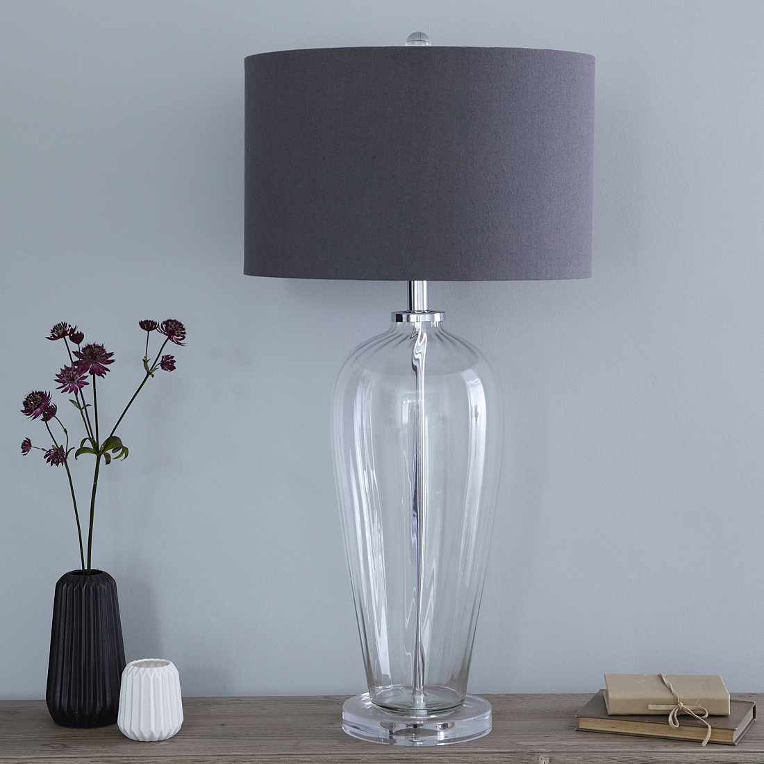 Fluted Glass Table Lamp With Slate Grey Shade Primrose Plum throughout sizing 1100 X 1100