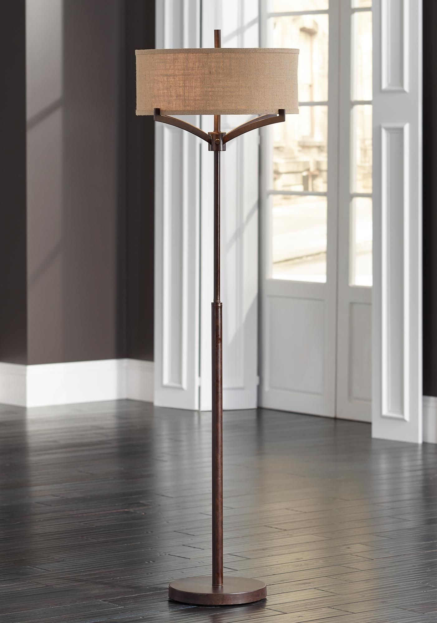 Franklin Iron Works Tremont Floor Lamp With Burlap Shade regarding size 1403 X 2000