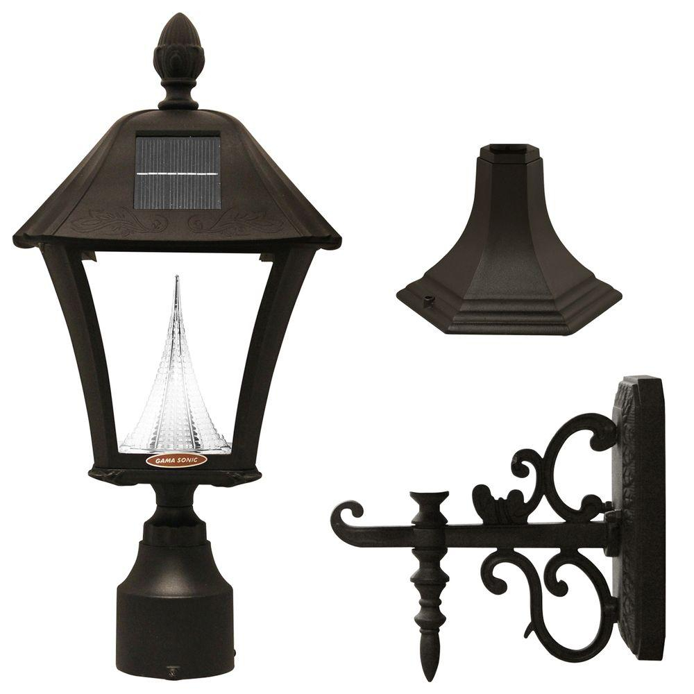 Gama Sonic Baytown Solar Black Outdoor Postwall Light With Bright in dimensions 1000 X 1000