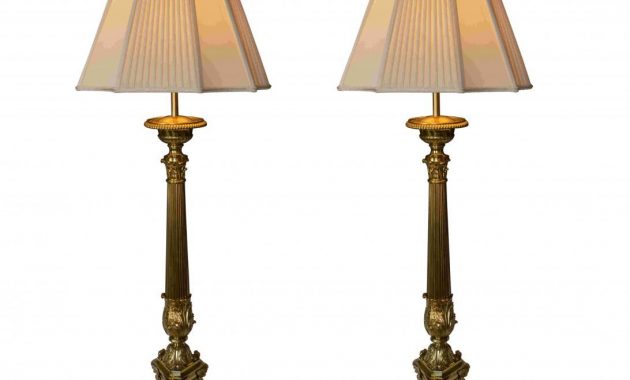 Gillian Candlestick Floor Lamp Wood Base Auskerry Antique Brass Lit throughout proportions 1092 X 1125