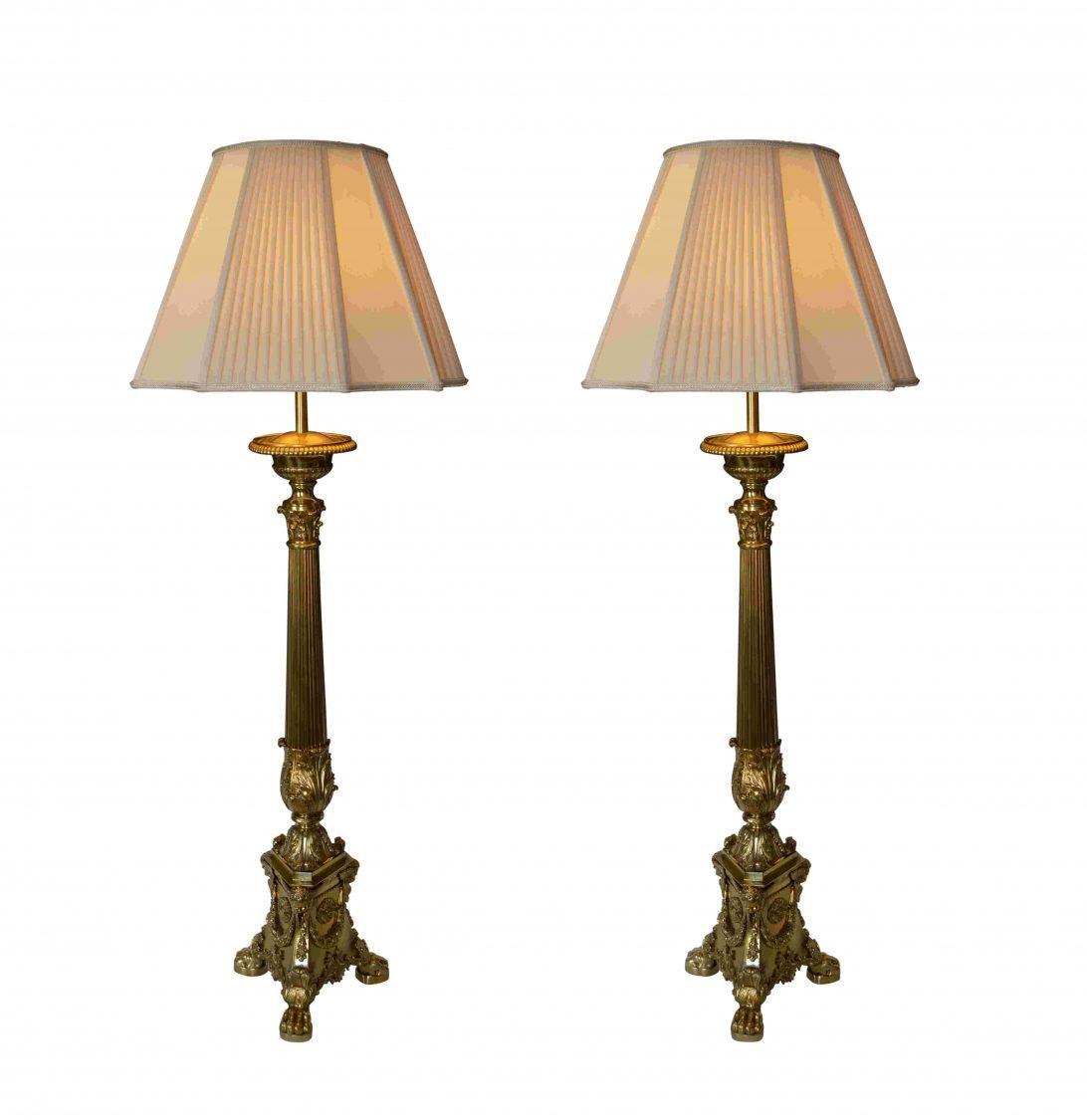 Gillian Candlestick Floor Lamp Wood Base Auskerry Antique Brass Lit throughout proportions 1092 X 1125