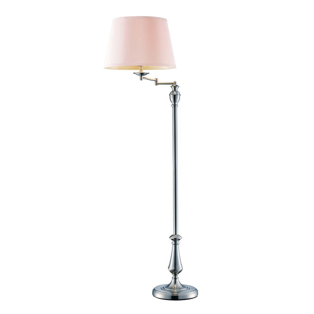 Hampton Bay 59 In Brushed Nickel Swing Arm Floor Lamp With White pertaining to measurements 1000 X 1000