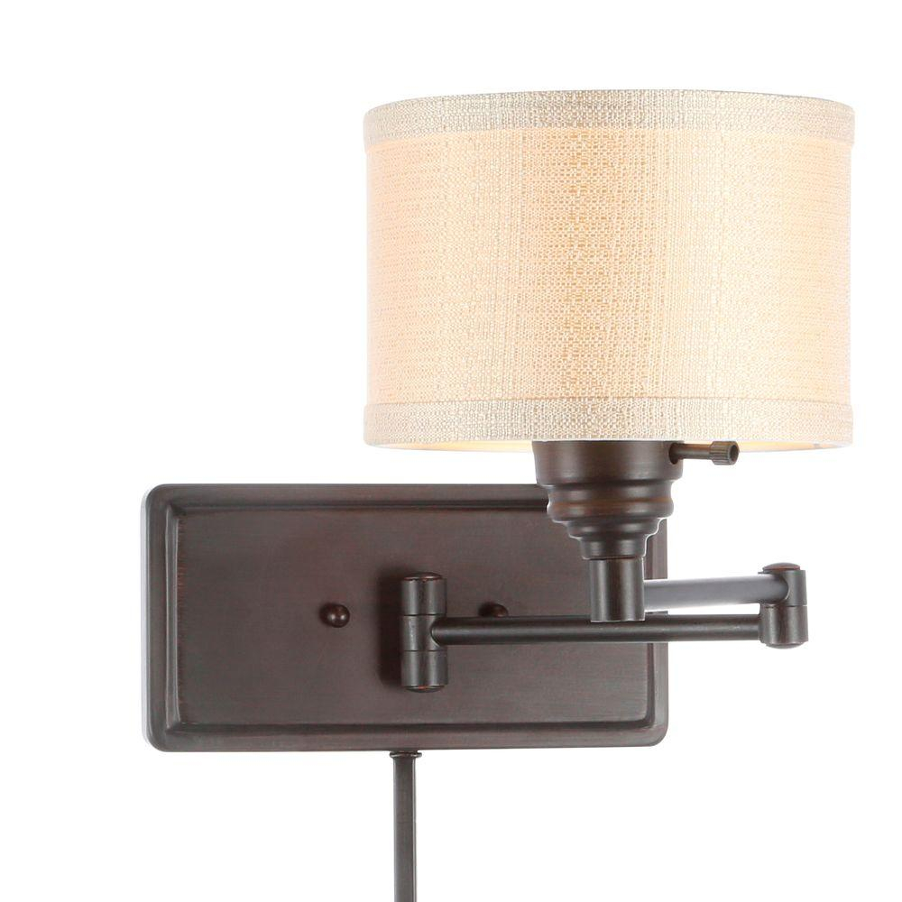 Hampton Bay Brookhaven 1 Light Bronze Swing Arm Sconce With Fabric for sizing 1000 X 1000