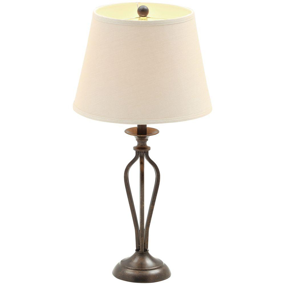 Hampton Bay Rhodes 28 In Bronze Table Lamp With Natural Linen Shade with regard to size 1000 X 1000