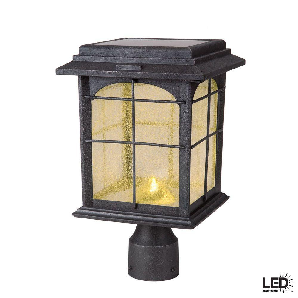 Hampton Bay Solar Outdoor Hand Painted Sanded Iron Post Lantern With regarding sizing 1000 X 1000