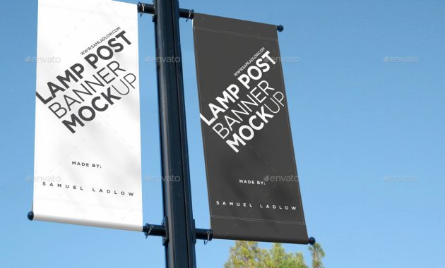 Lamp Post Banner Mockup Samladlow Graphicriver throughout dimensions 1200 X 675