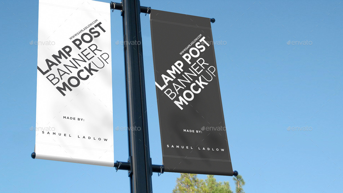 Lamp Post Banner Mockup Samladlow Graphicriver throughout dimensions 1200 X 675