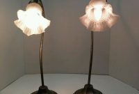 Lot Of 2 Vintage Tulip Brass Gooseneck Lamps W Milk Frosted Glass in sizing 795 X 1000