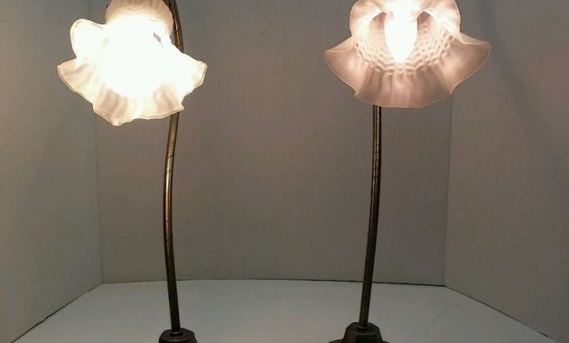 Lot Of 2 Vintage Tulip Brass Gooseneck Lamps W Milk Frosted Glass in sizing 795 X 1000