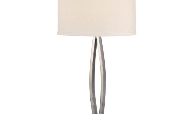 Modern Satin Nickel Table Lamp With Oval Beige Shade throughout proportions 1000 X 1000