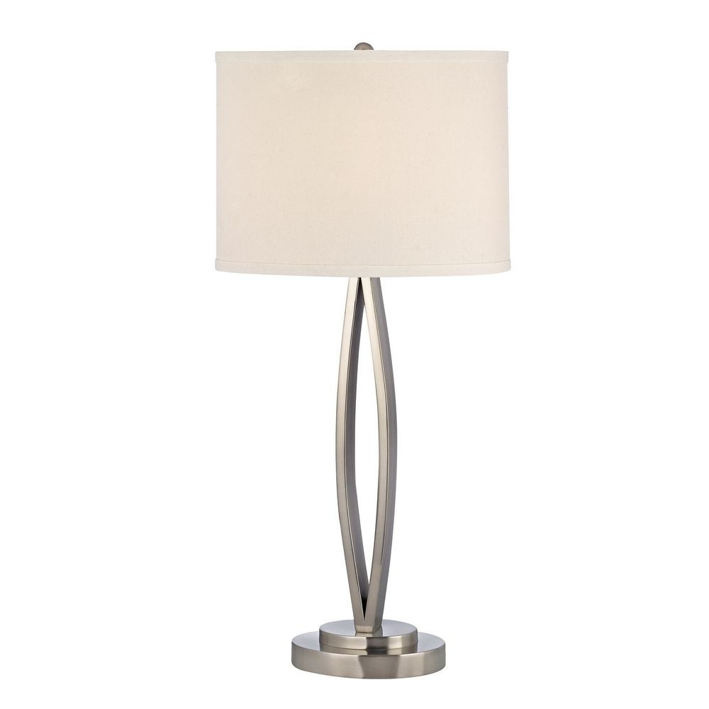 Modern Satin Nickel Table Lamp With Oval Beige Shade throughout proportions 1000 X 1000