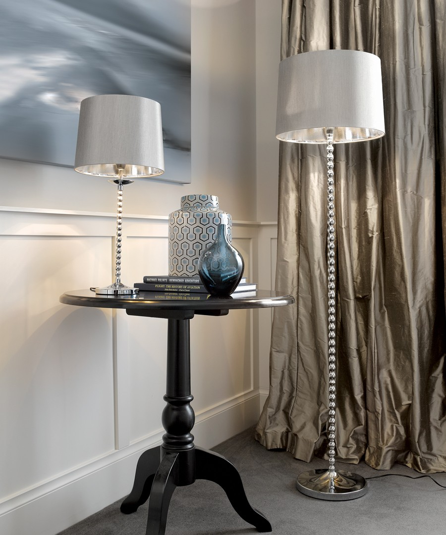 Orleans Chrome Floor Lamp With Metallic Fabric Shadelightingbeacon regarding size 900 X 1080