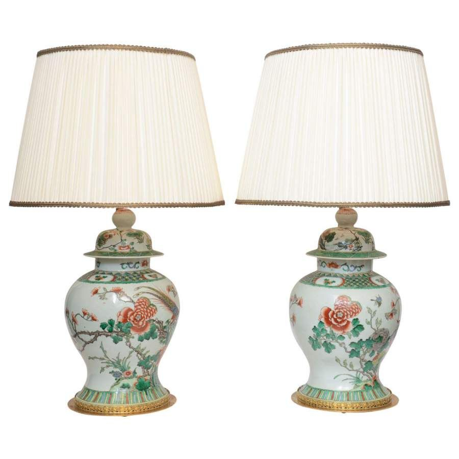 Pair Of 19th Century Chinese Ginger Jar Lamps With Painted Birds For with regard to measurements 900 X 900