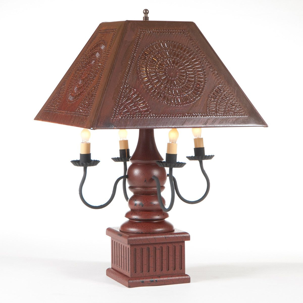 Red Wood Wrought Iron Punched Tin Lamp Handcrafted Ornate pertaining to measurements 1200 X 1200