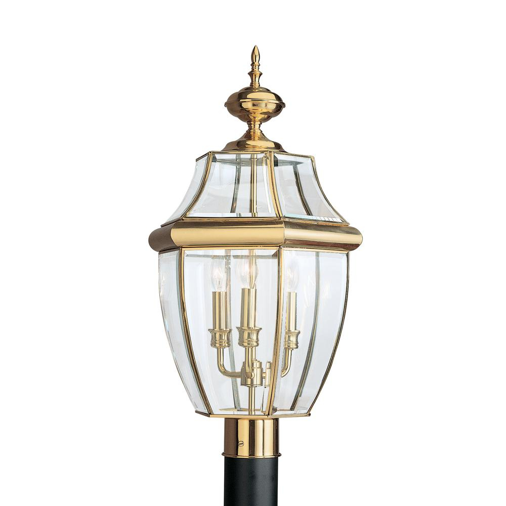 Sea Gull Lighting Lancaster 3 Light Outdoor Polished Brass Post pertaining to proportions 1000 X 1000