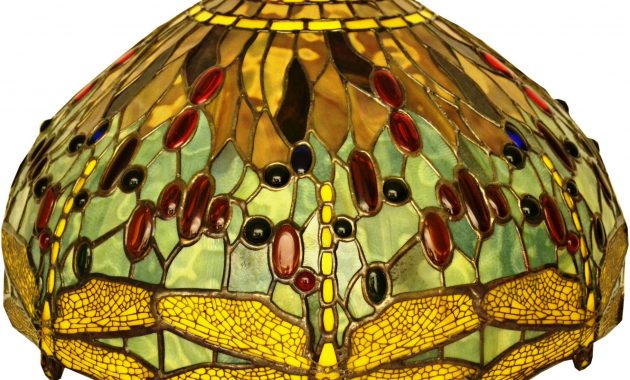 Stained Glass Lamp Shade In Gold Green And Brown With Dragonflies regarding proportions 1957 X 1490