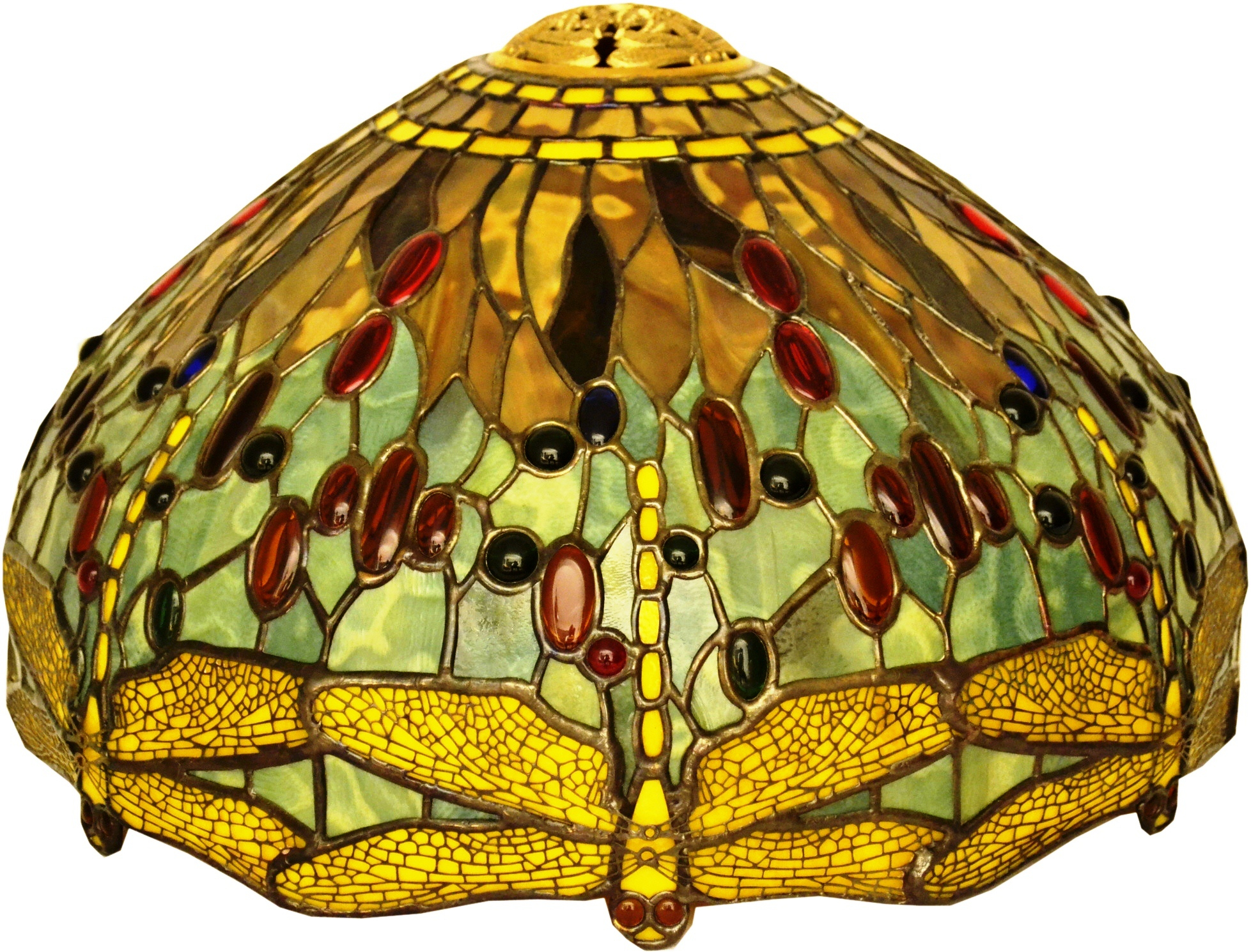 Stained Glass Lamp Shade In Gold Green And Brown With Dragonflies regarding proportions 1957 X 1490