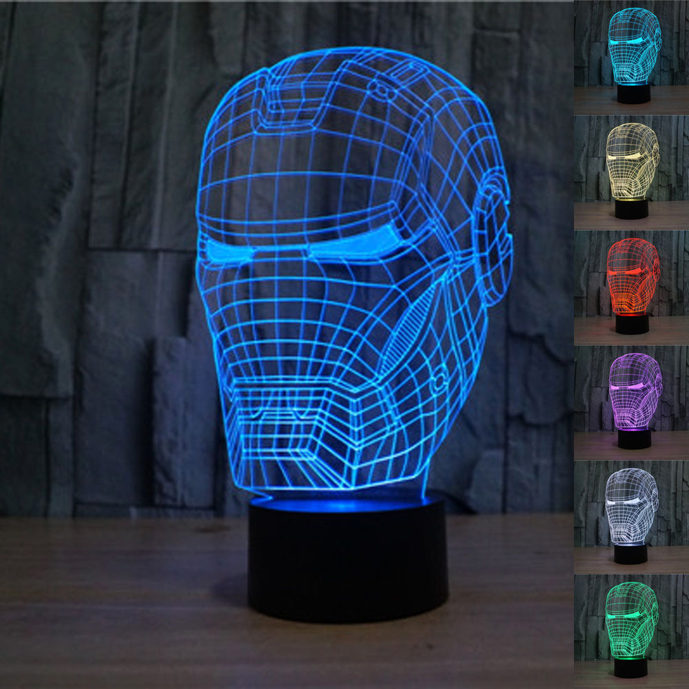 The Avengers Super Hero Iron Man Mask 3d Lamp Led Night Light Model pertaining to sizing 1000 X 1000