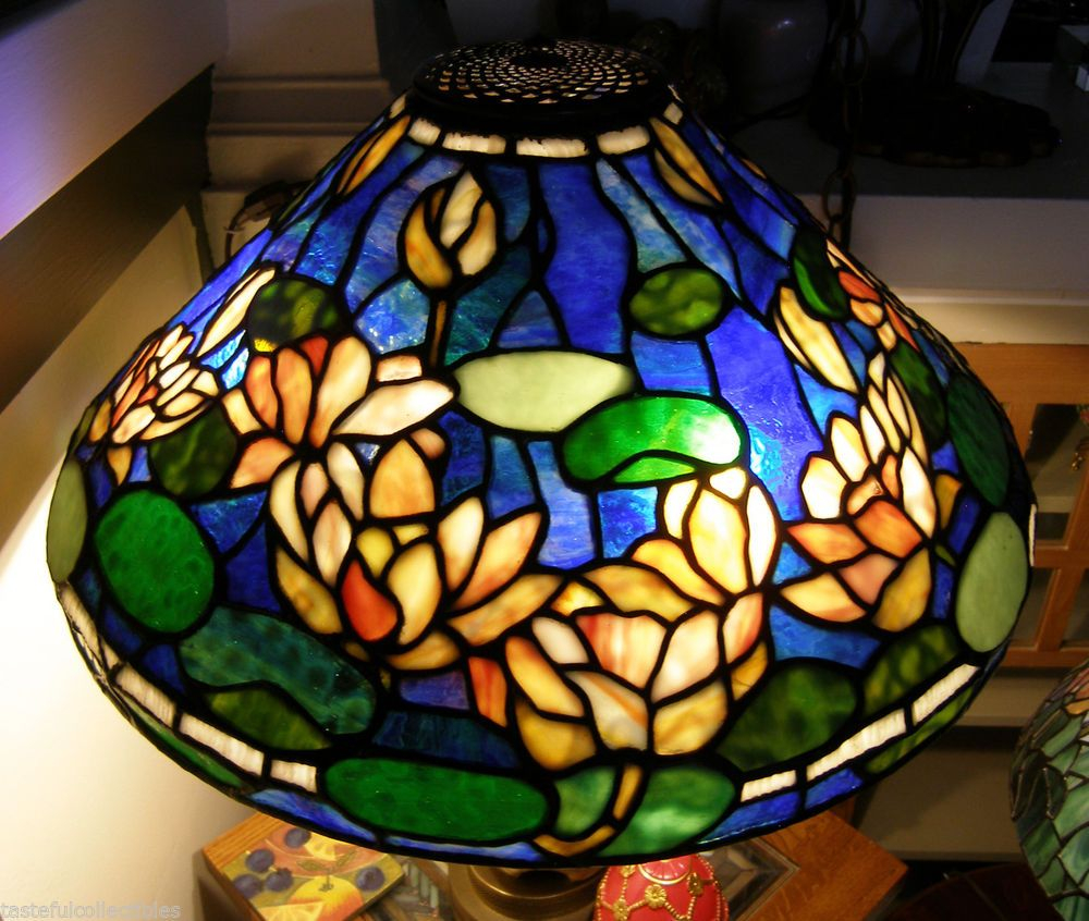 Tiffany Reproduction Stained Glass Lamp Shade 20 Water Lily Odyssey within size 1000 X 846