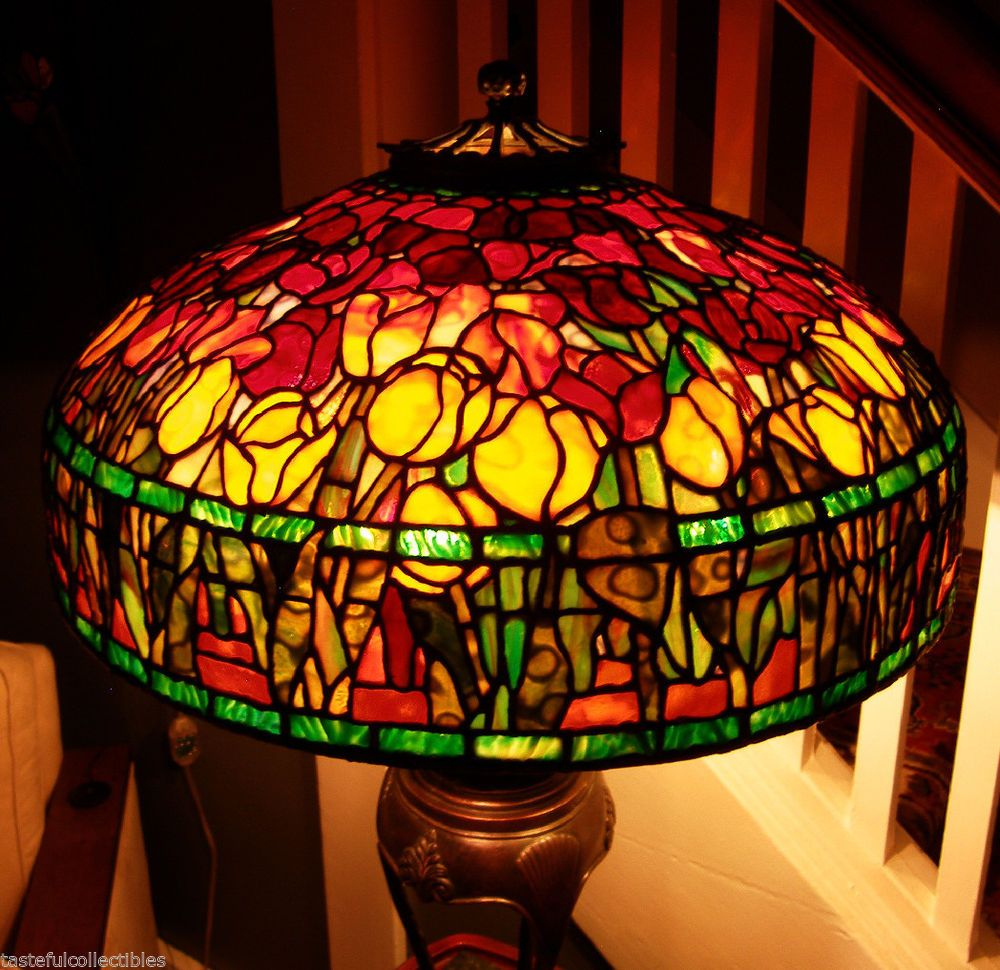 Tiffany Reproduction Stained Glass Lamp Shade 22 Red Yellow Tulips with regard to sizing 1000 X 970