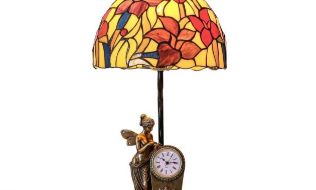 Tiffany Table Lamp Fairy Blossoms And Mini Clok On The Bottom Brown for measurements 1033 X 1033