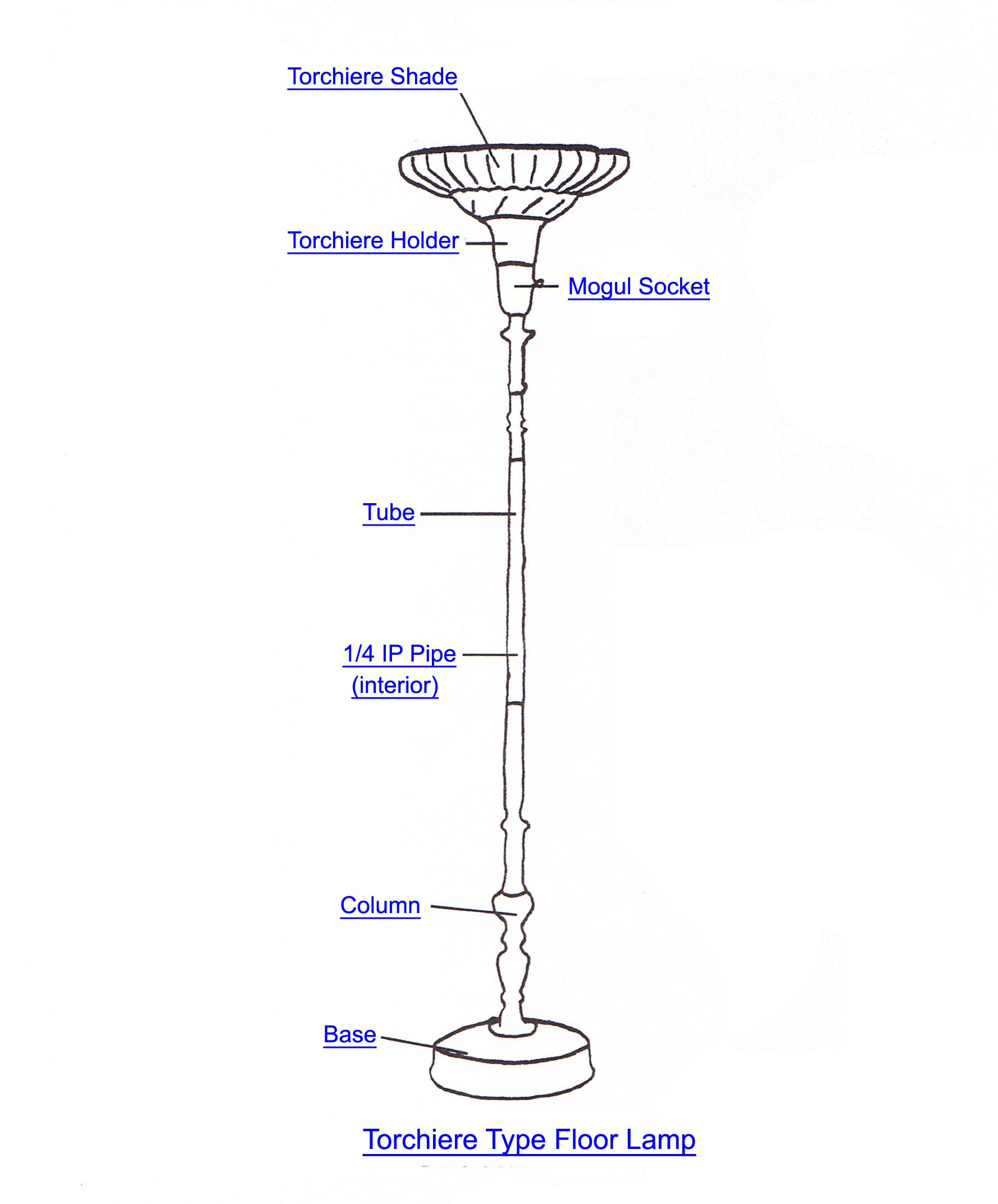 Torchiere Lamp Part Index in proportions 1777 X 2144