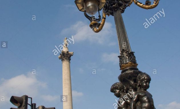 Trafalgar Square Lamp Post And Nelsons Column London Gb Uk Stock inside size 866 X 1390