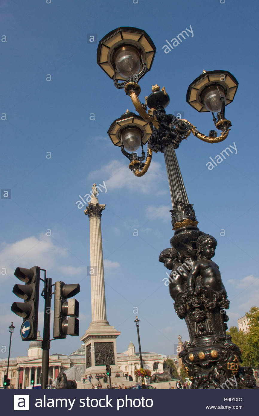 Trafalgar Square Lamp Post And Nelsons Column London Gb Uk Stock inside size 866 X 1390