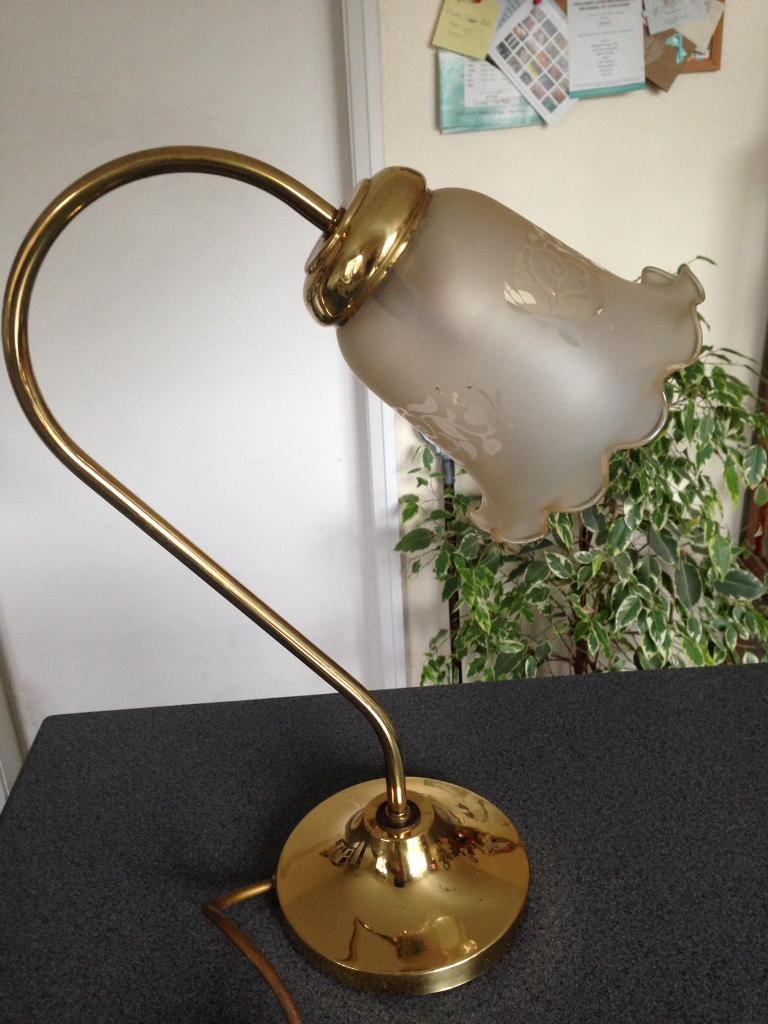 Vintage Brass Desk Table Lamp Etched Glass Shade In Cheadle Hulme inside measurements 768 X 1024