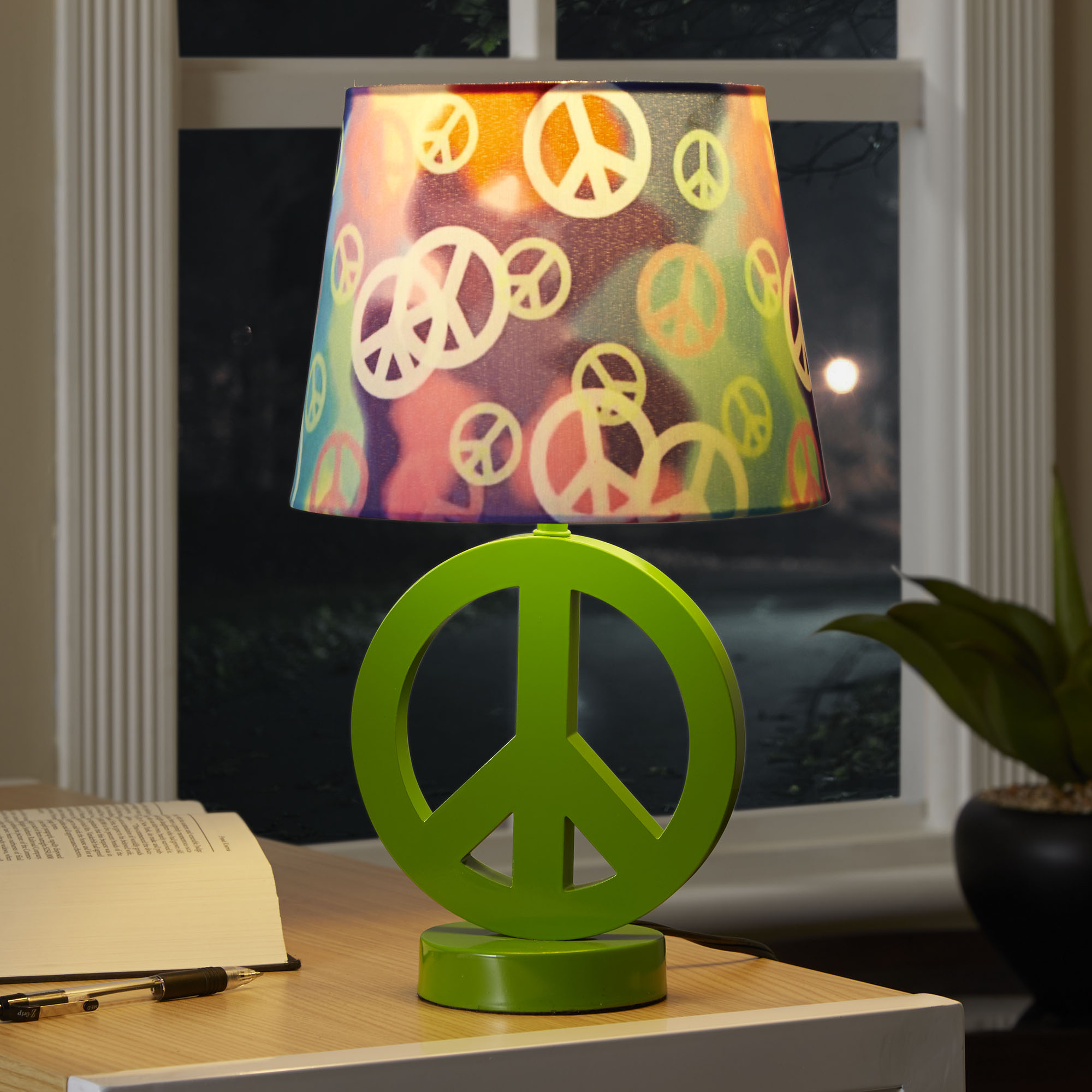 Your Zone Green Peace Sign Table Lamp With Rainbow Peace Shade intended for sizing 2000 X 2000