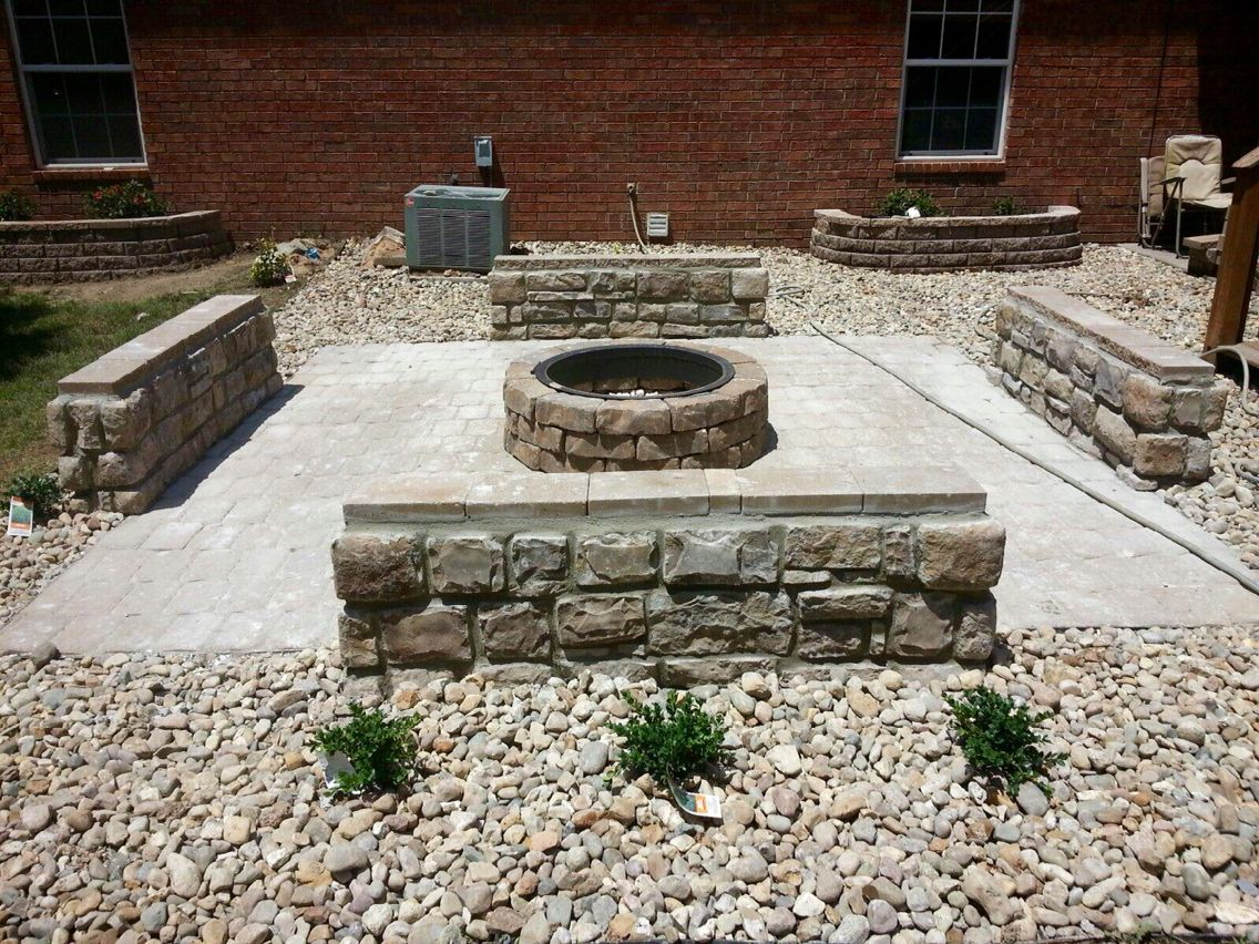 12x12 Paver Patio With Custom Sitting Walls And Fire Pit for size 1136 X 852