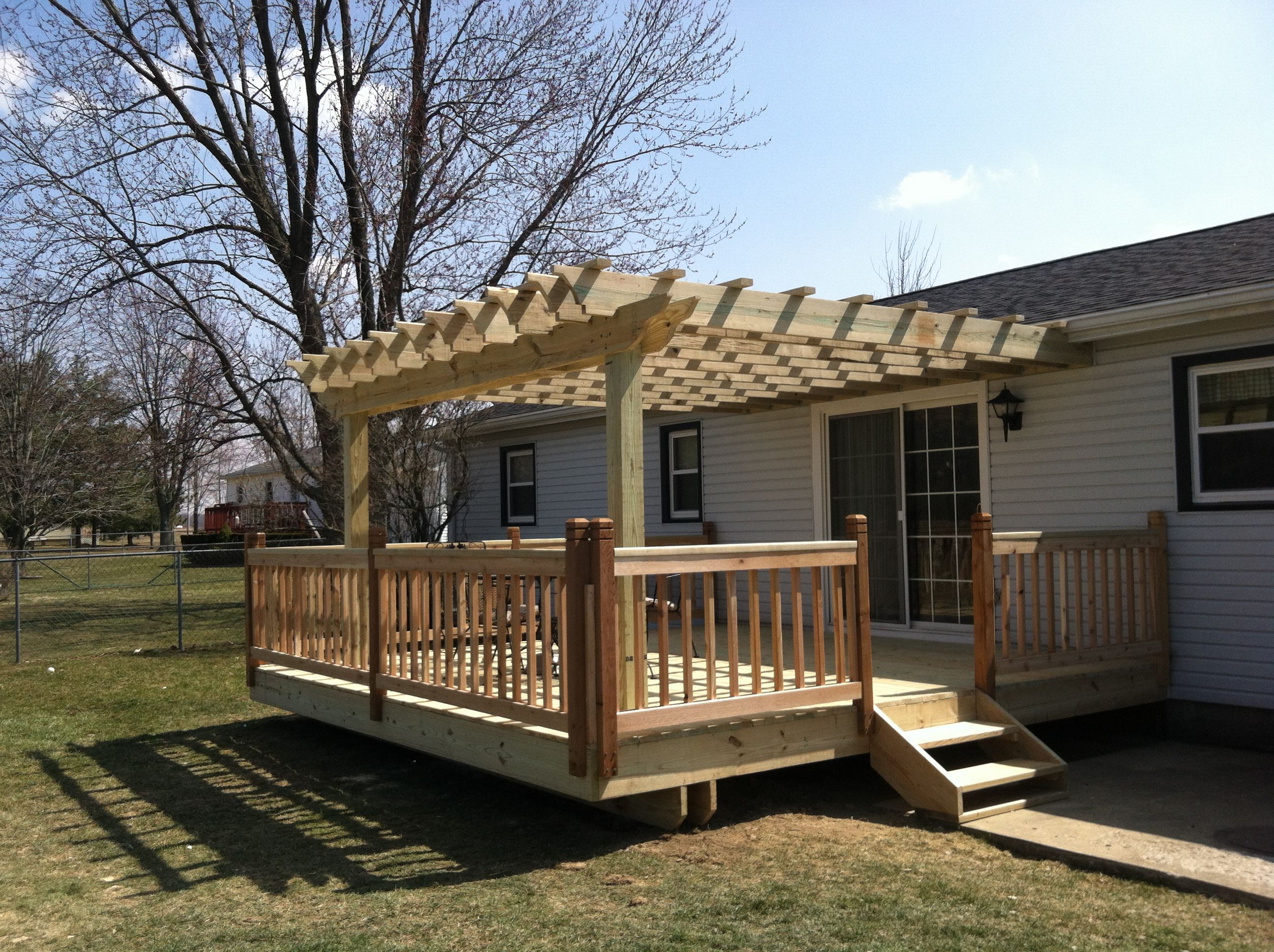 16x16 Deck With Pergola And Cedar Railings Deck With throughout sizing 2592 X 1936