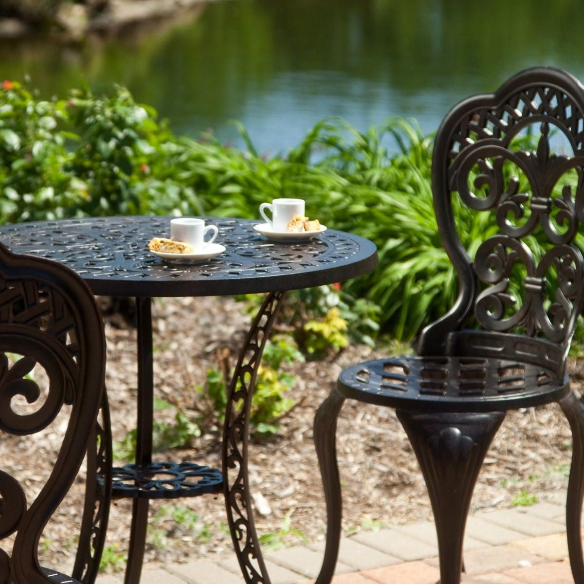 3 Piece Cast Aluminum Outdoor Bistro Set With Table And 2 inside measurements 1200 X 1200