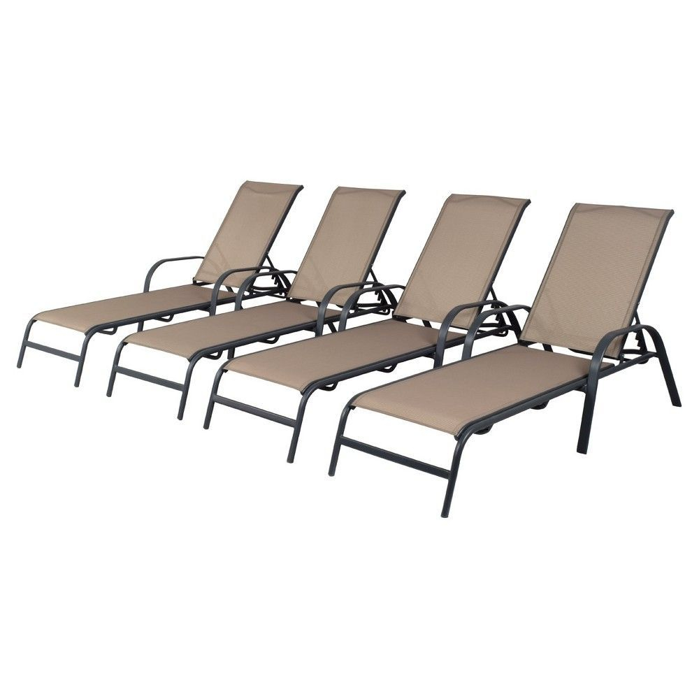 4 Pack Stack Sling Patio Lounge Chair Tan Room Essentials with regard to proportions 1000 X 1000