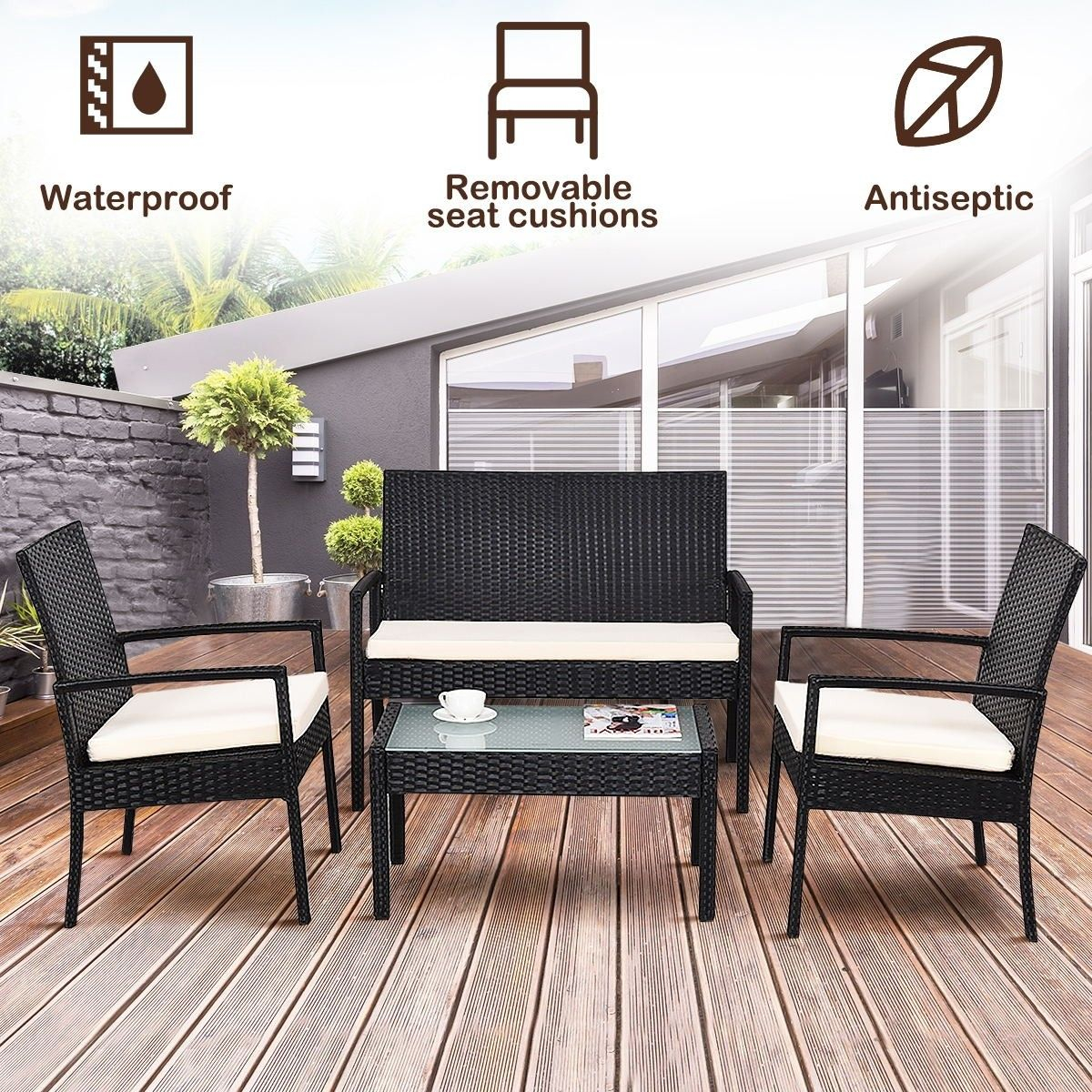 4 Pcs Outdoor Patio Furniture Set Table Chair Sofa Cushioned with size 1200 X 1200