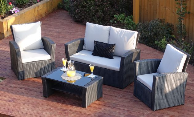 4 Piece Algarve Rattan Sofa Set In Black With Light Cushions Includes Free Protective Cover inside sizing 2736 X 1824