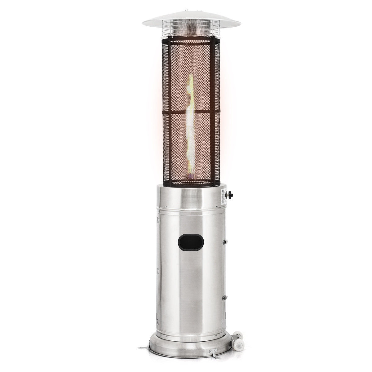 41000 Btu Patio Heaters Stainless Steel Round Propane Glass Tube Flame Wwheels within measurements 1200 X 1200