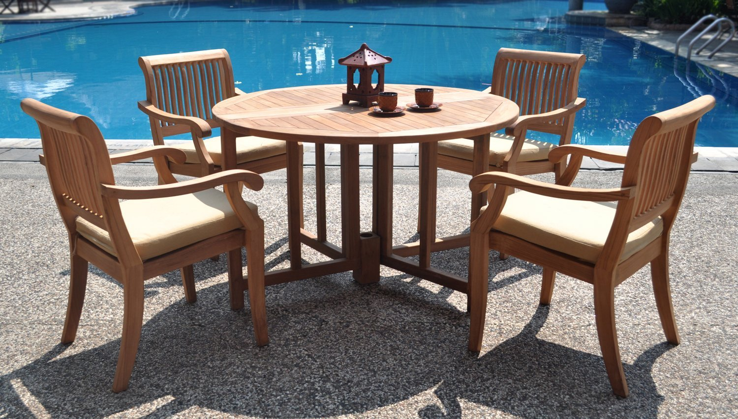 5 Piece Luxurious Grade A Teak Dining Set 48 Round with measurements 1500 X 853