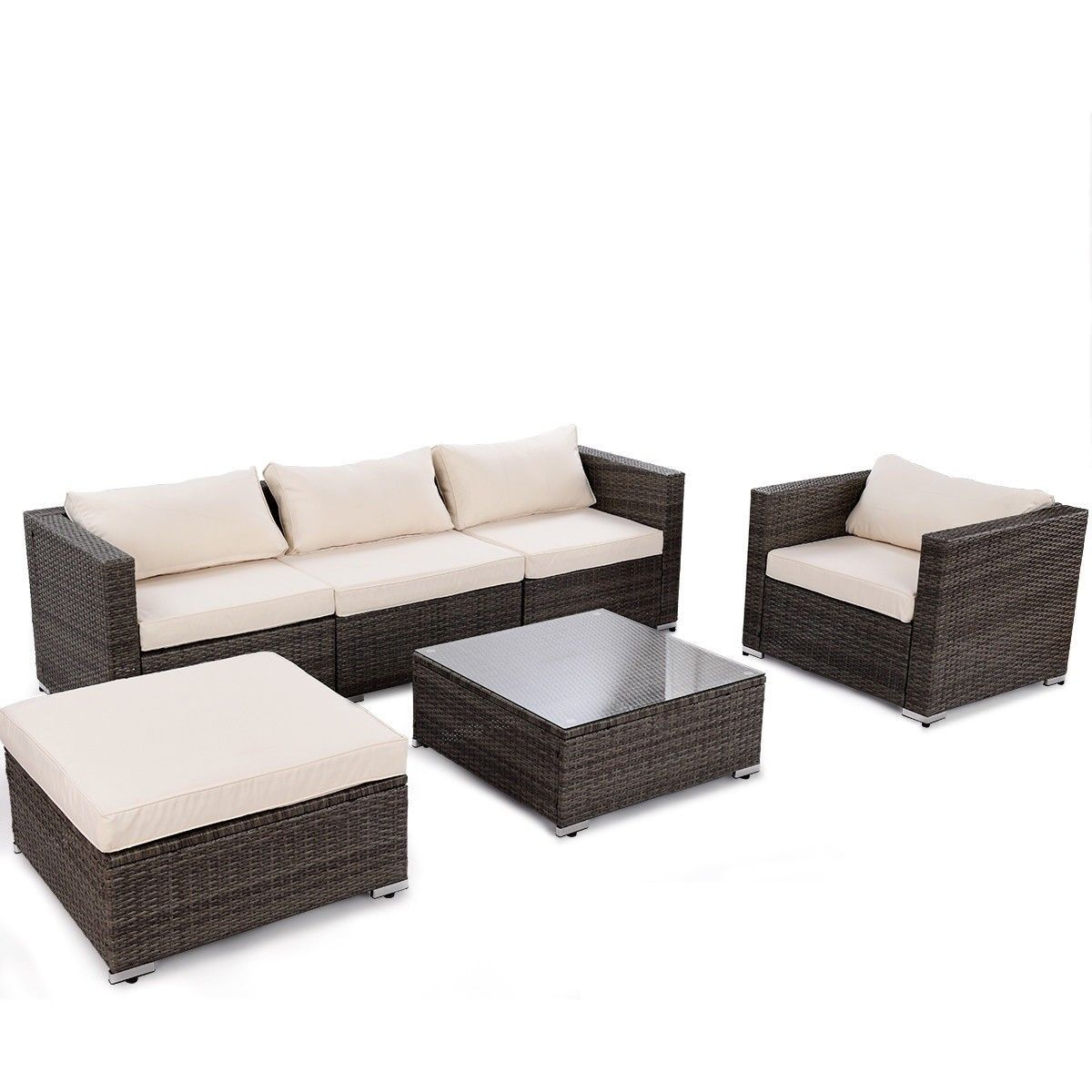 6 Pcs Patio Rattan Wicker Furniture Set W 2 Set Cushion for size 1200 X 1200