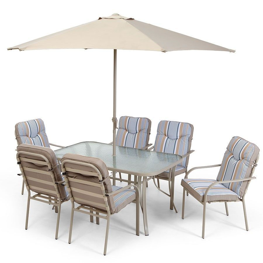 6 Seater Outdoor Dining Set Padded Chair Glass Table Parasol throughout dimensions 900 X 900