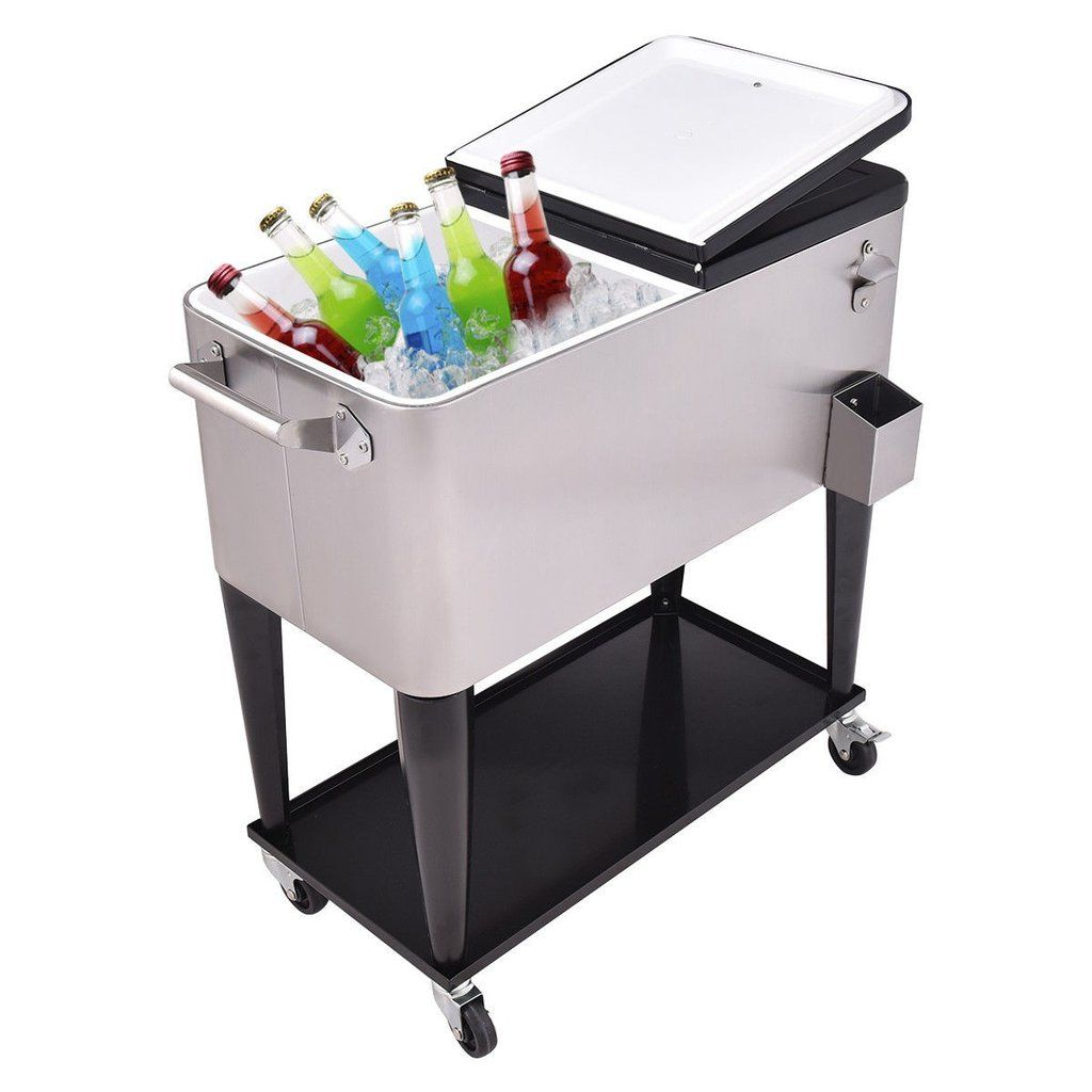 80 Quart Rolling Stainless Steel Ice Beverage Cooler throughout size 1024 X 1024
