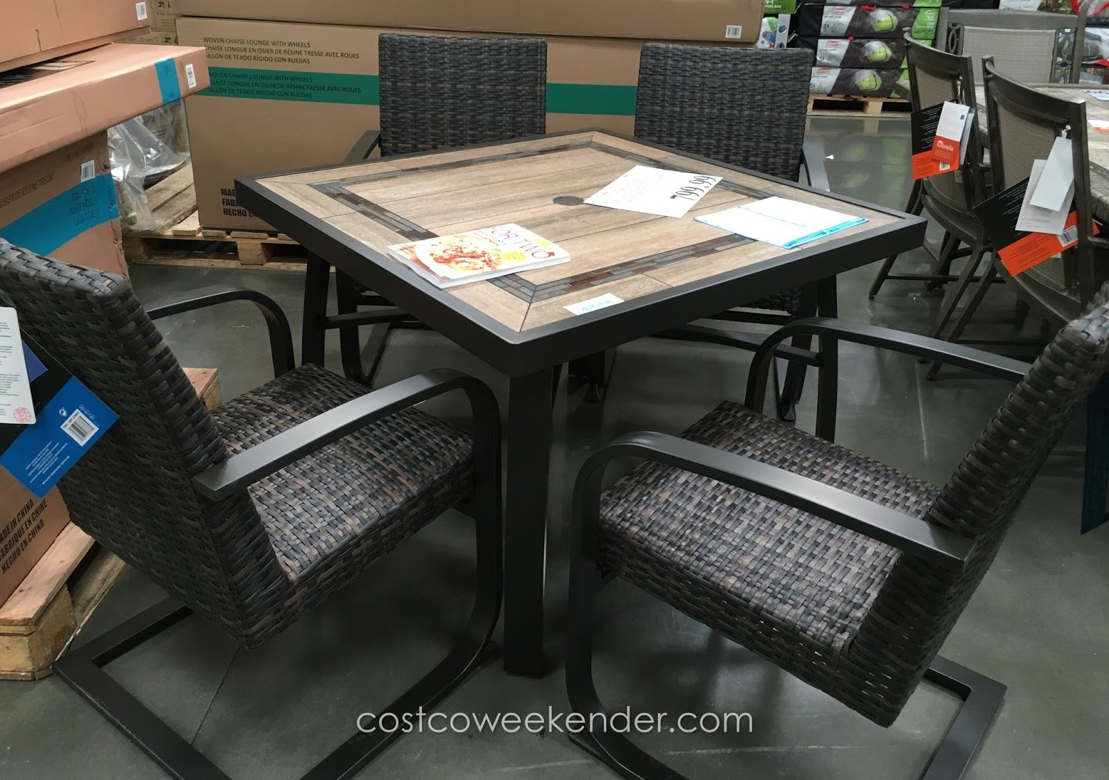 Agio International 5 Piece Woven Dining Set Costco Weekender throughout sizing 1600 X 1126