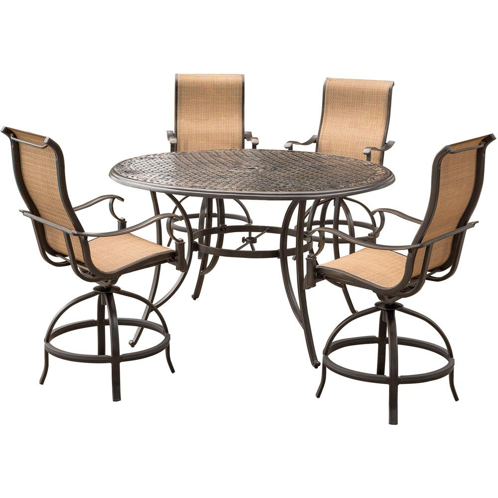 Agio Somerset 5 Piece Aluminum Round Outdoor Bar Height Dining Set With Swivels And Cast Top Table in size 1000 X 1000